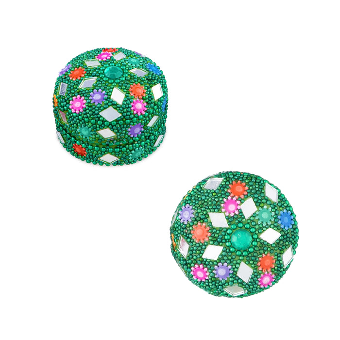Kumkum Box - 1.25 x 1.5 Inches | Round Metal Lakh Kumkum Dabbi/ Sindoor Box for Pooja & Return Gifts