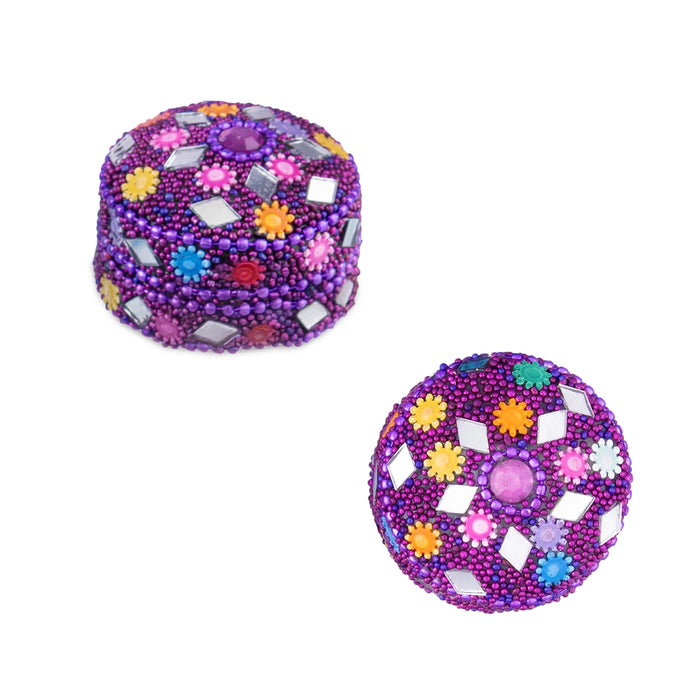 Kumkum Box - 1.25 x 1.5 Inches | Round Metal Lakh Kumkum Dabbi/ Sindoor Box for Pooja & Return Gifts