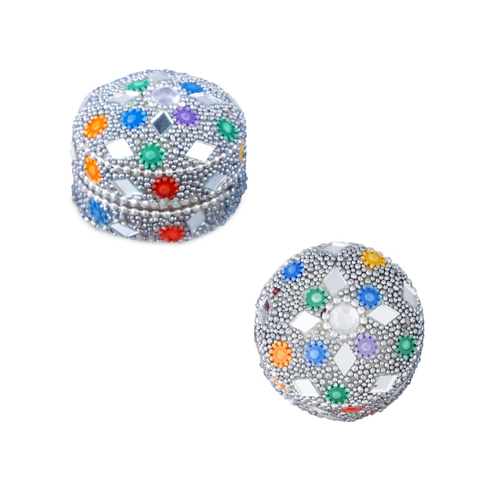 Kumkum Box - 1.25 x 1.5 Inches | Round Metal Lakh Kumkum Dabbi/ Sindoor Box for Pooja & Return Gifts
