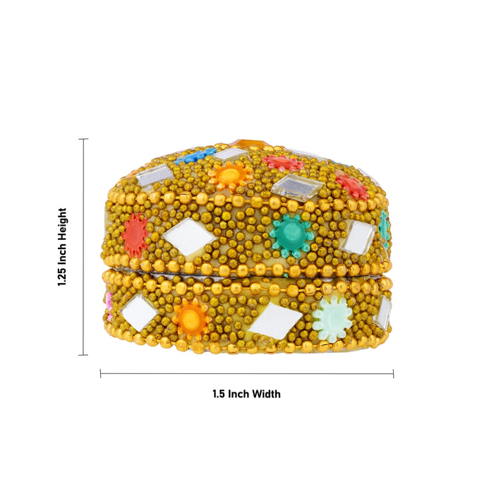 Kumkum Box - 1.25 x 1.5 Inches | Round Metal Lakh Kumkum Dabbi/ Sindoor Box for Pooja & Return Gifts
