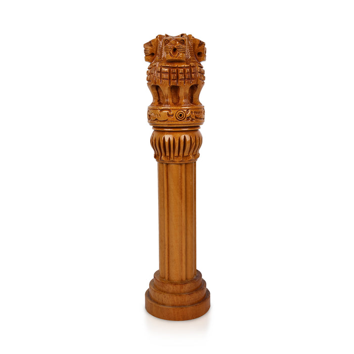 Ashoka Pillar - 8 X 2 Inches | Wood Sculpture/ Ashok Stambh/ Ashok Pillar For Desk Display And Office Decor - Table Stand Accessories