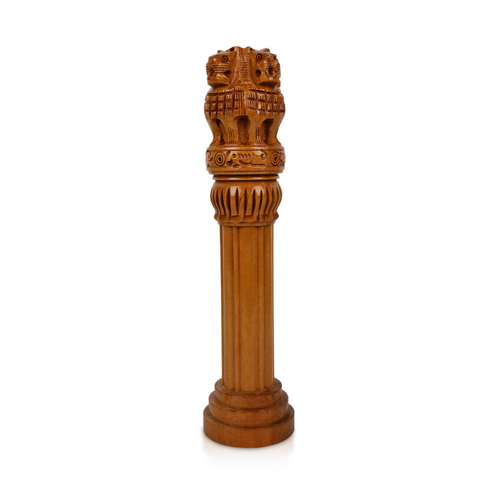 Ashoka Pillar - 8 X 2 Inches | Wood Sculpture/ Ashok Stambh/ Ashok Pillar For Desk Display And Office Decor - Table Stand Accessories