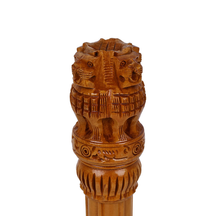 Ashoka Pillar - 8 X 2 Inches | Wood Sculpture/ Ashok Stambh/ Ashok Pillar For Desk Display And Office Decor - Table Stand Accessories