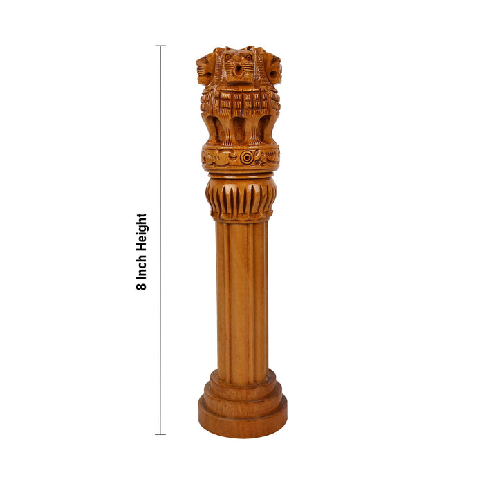 Ashoka Pillar - 8 X 2 Inches | Wood Sculpture/ Ashok Stambh/ Ashok Pillar For Desk Display And Office Decor - Table Stand Accessories