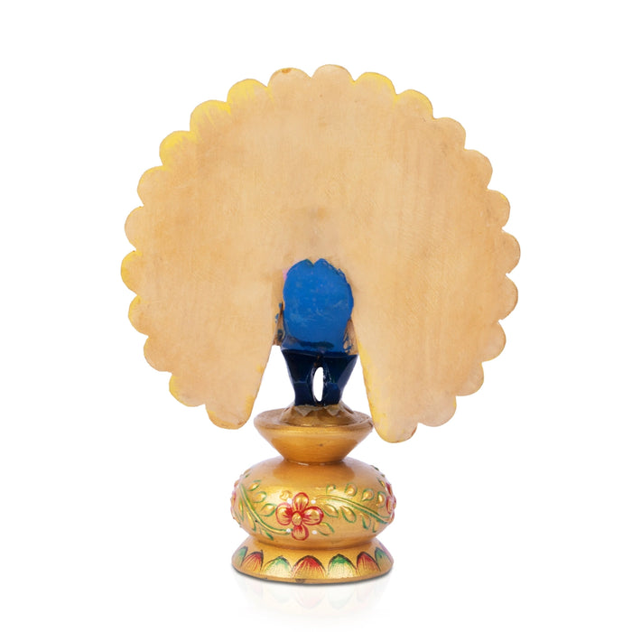 Peacock Statue - 6 x 4 Inches | Wooden Peacock Statue/ Painted Peacock Idol for Home Decor - Table Stand Accessories