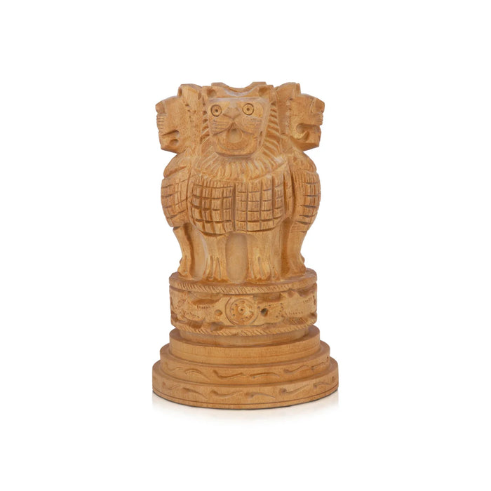 Ashoka Pillar Sculpture - 3 x 2.5 Inches | Wooden Statue/ Ashok Head Idol for Home Decor