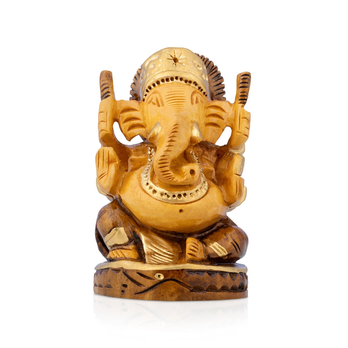 Vinayagar Murti - 3 x 2 Inches | Wooden Statue/ Half Brown Ganapati Idol/ Ganesha Statue for Home & Pooja