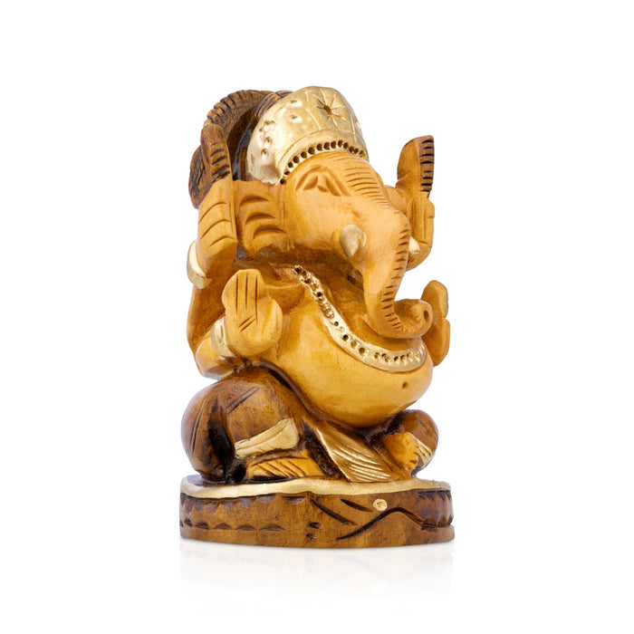 Vinayagar Murti - 3 x 2 Inches | Wooden Statue/ Half Brown Ganapati Idol/ Ganesha Statue for Home & Pooja