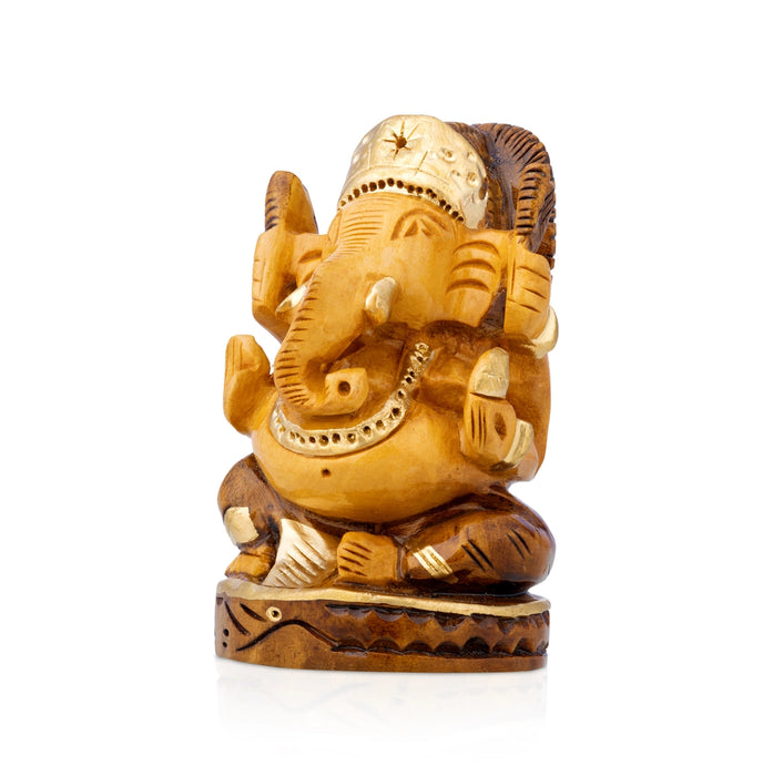 Vinayagar Murti - 3 x 2 Inches | Wooden Statue/ Half Brown Ganapati Idol/ Ganesha Statue for Home & Pooja