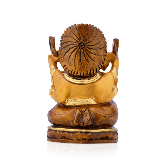 Vinayagar Murti - 3 x 2 Inches | Wooden Statue/ Half Brown Ganapati Idol/ Ganesha Statue for Home & Pooja