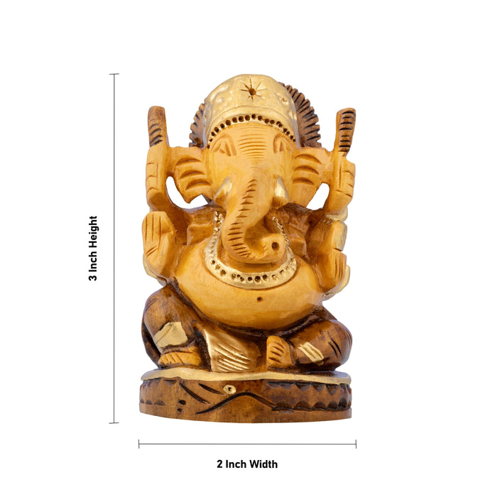 Vinayagar Murti - 3 x 2 Inches | Wooden Statue/ Half Brown Ganapati Idol/ Ganesha Statue for Home & Pooja