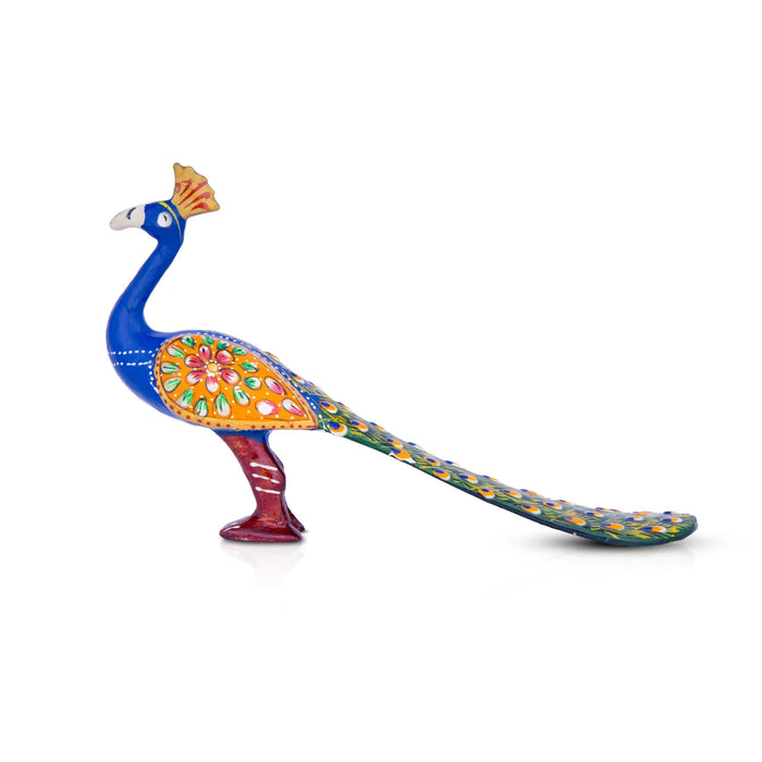 Peacock Statue – 5 x 8 Inches | Metal Peacock Idol/ Painted Peacock Figurine for Home