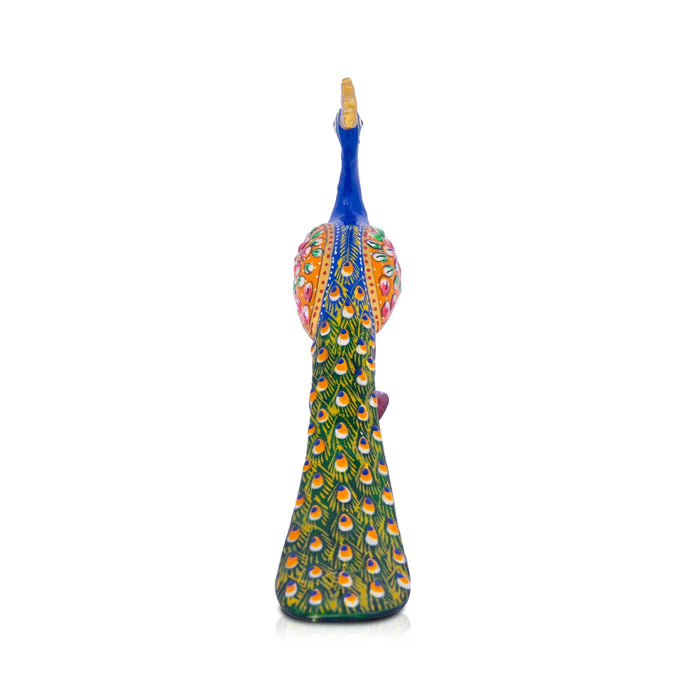 Peacock Statue – 5 x 8 Inches | Metal Peacock Idol/ Painted Peacock Figurine for Home