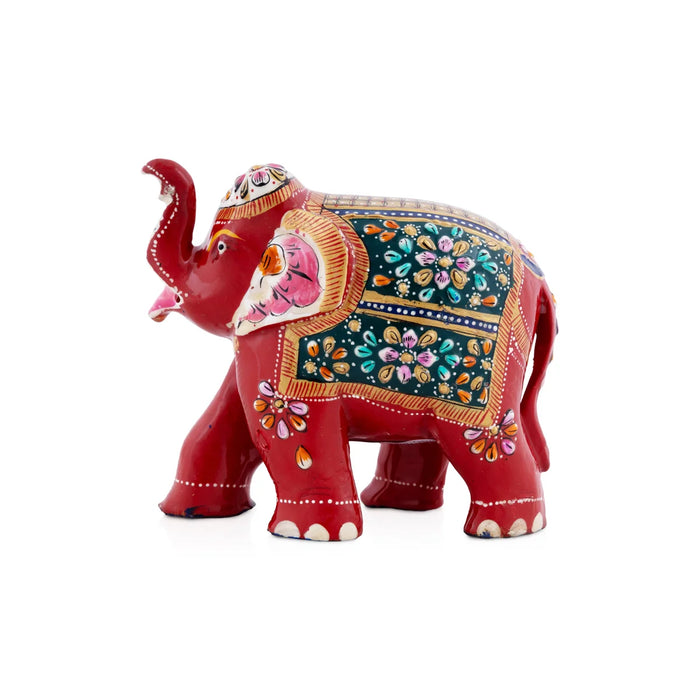 Elephant Statue - 5 x 5.5 Inches | Wooden Elephant/ Painted Elephant Idol for Home