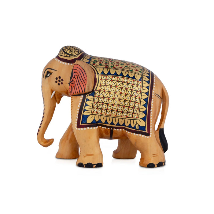 Elephant Statue - 5 x 5.5 Inches | Wooden Elephant/ Painted Elephant Idol for Home