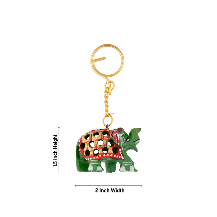 Elephant Statue Key Chain - 1.5 x 2 Inches | Painted Elephant Idol Key Ring/ Wooden Key Holder for Bike - Key Chain & Key Holder