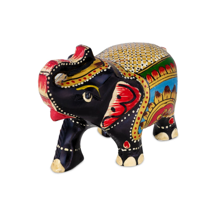 Elephant Statue - 2 x 3 Inches | Wooden Elephant Idol/ Jali Design/ Painted Elephant Sculpture for Table Decor