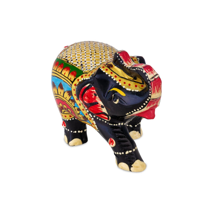 Elephant Statue - 2 x 3 Inches | Wooden Elephant Idol/ Jali Design/ Painted Elephant Sculpture for Table Decor