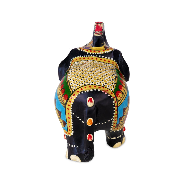 Elephant Statue - 2 x 3 Inches | Wooden Elephant Idol/ Jali Design/ Painted Elephant Sculpture for Table Decor