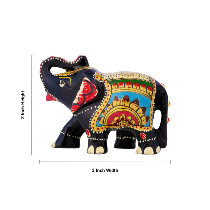 Elephant Statue - 2 x 3 Inches | Wooden Elephant Idol/ Jali Design/ Painted Elephant Sculpture for Table Decor