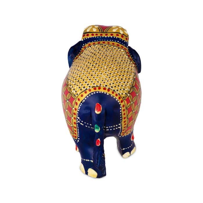 Painted Elephant Figurine - 3 x 4 Inches | Wooden Elephant Idol/ Jali Design/ Painted Elephant Statue for Home