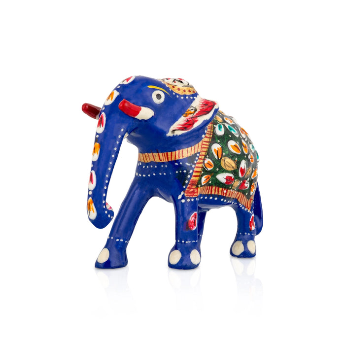 Elephant Statue - 3 x 4 Inches | Metal Elephant Idol/ Painted Elephant Sculpture for Home - Table Stand Accessories