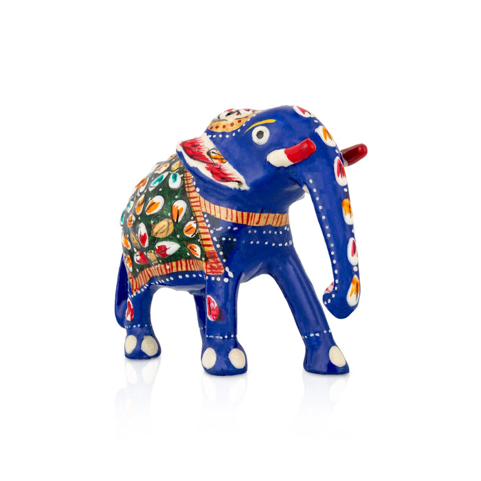 Elephant Statue - 3 x 4 Inches | Metal Elephant Idol/ Painted Elephant Sculpture for Home - Table Stand Accessories