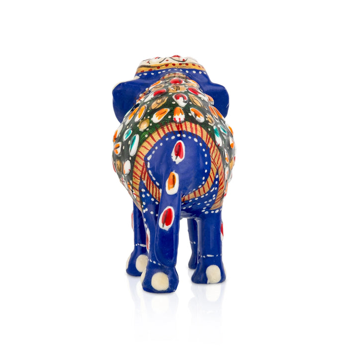 Elephant Statue - 3 x 4 Inches | Metal Elephant Idol/ Painted Elephant Sculpture for Home - Table Stand Accessories