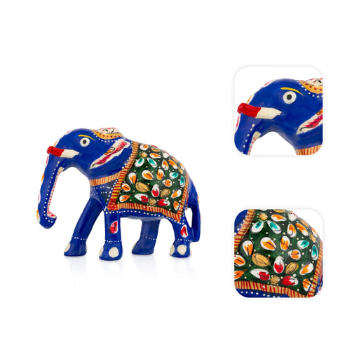 Elephant Statue - 3 x 4 Inches | Metal Elephant Idol/ Painted Elephant Sculpture for Home - Table Stand Accessories