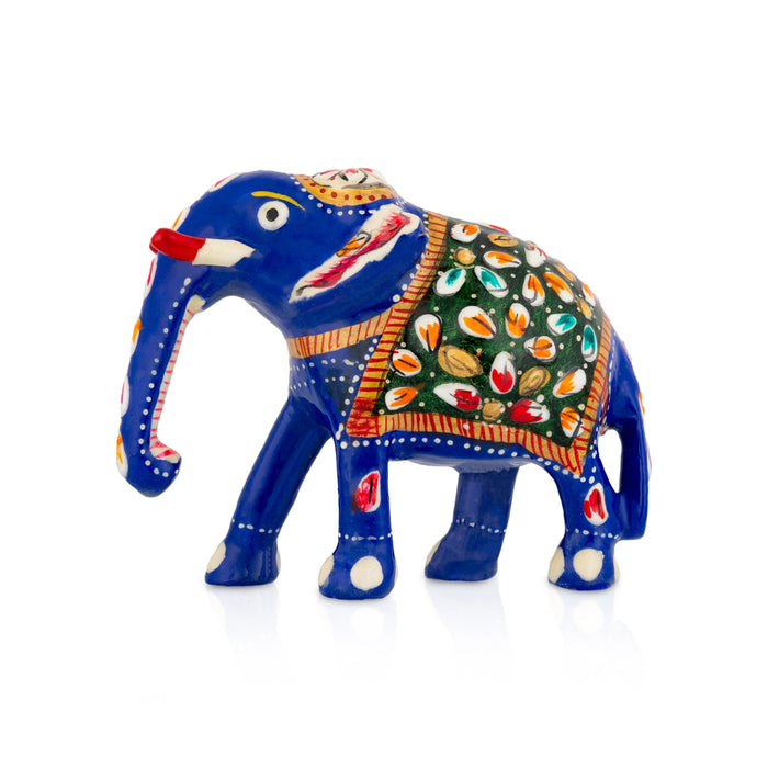 Elephant Statue - 3.5 x 4.25 Inches | Metal Elephant Idol/ Painted Elephant Sculpture for Home - Table Stand Accessories