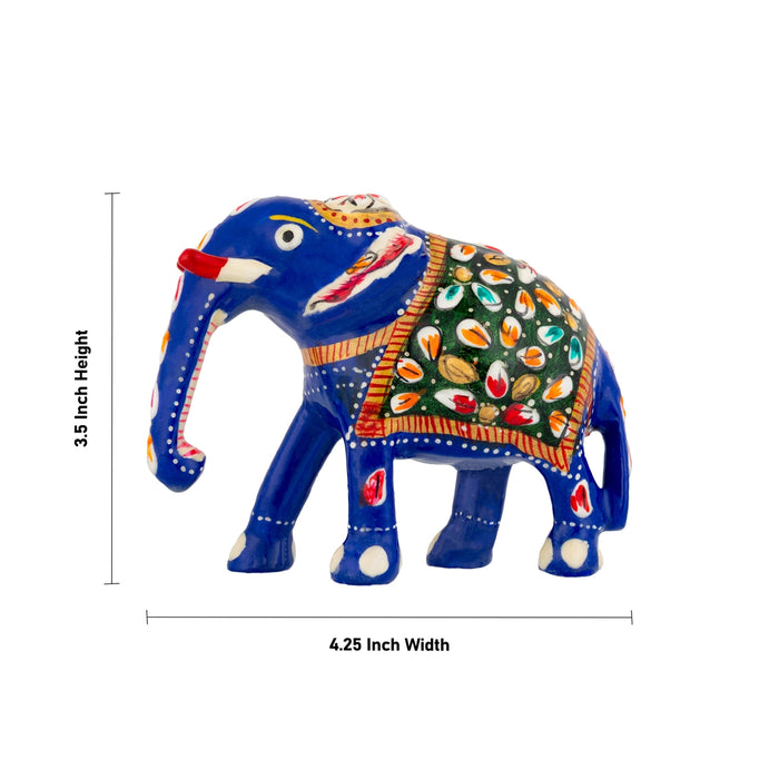 Elephant Statue - 3.5 x 4.25 Inches | Metal Elephant Idol/ Painted Elephant Sculpture for Home - Table Stand Accessories