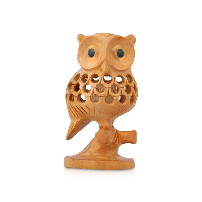 Owl Statue - 3 x 2.5 Inches | Wooden Owl Figurine/ Owl Sculpture For Home Decor, Vastu & Gifting