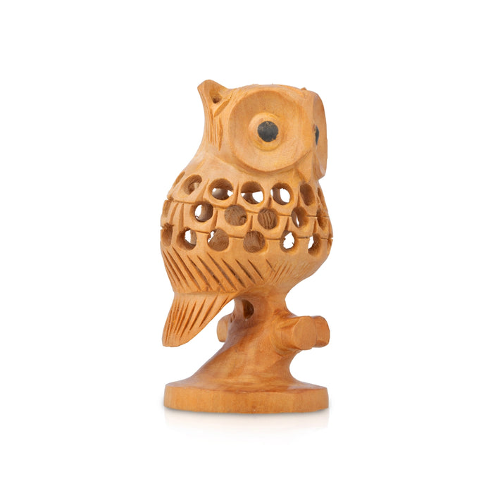 Owl Statue - 3 x 2.5 Inches | Wooden Owl Figurine/ Owl Sculpture For Home Decor, Vastu & Gifting