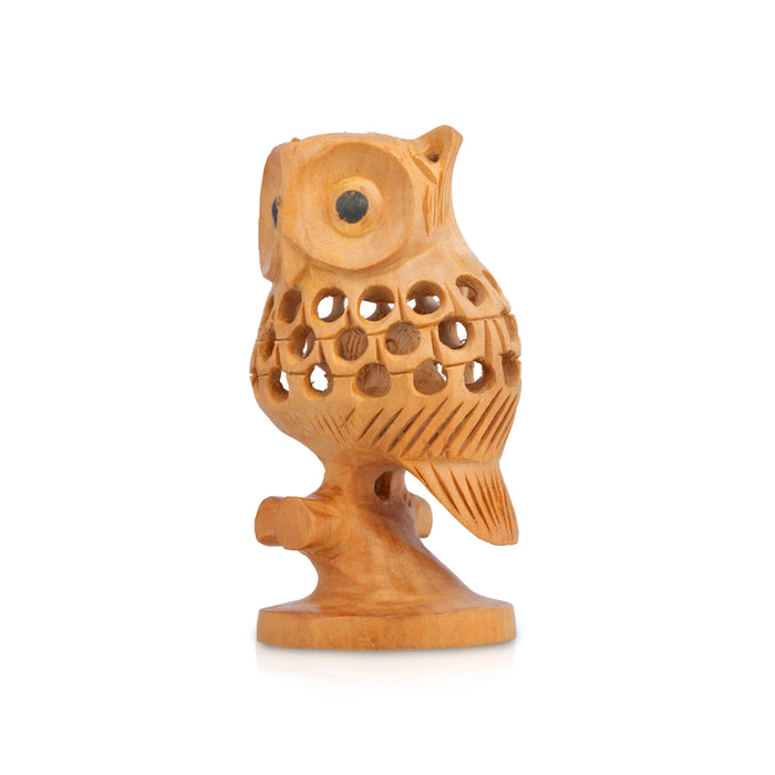 Owl Statue - 3 x 2.5 Inches | Wooden Owl Figurine/ Owl Sculpture For Home Decor, Vastu & Gifting