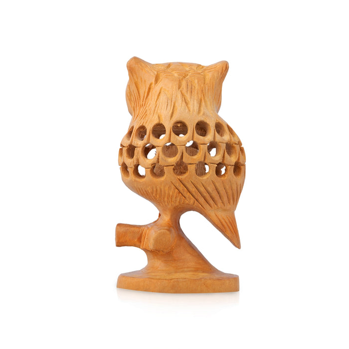 Owl Statue - 3 x 2.5 Inches | Wooden Owl Figurine/ Owl Sculpture For Home Decor, Vastu & Gifting