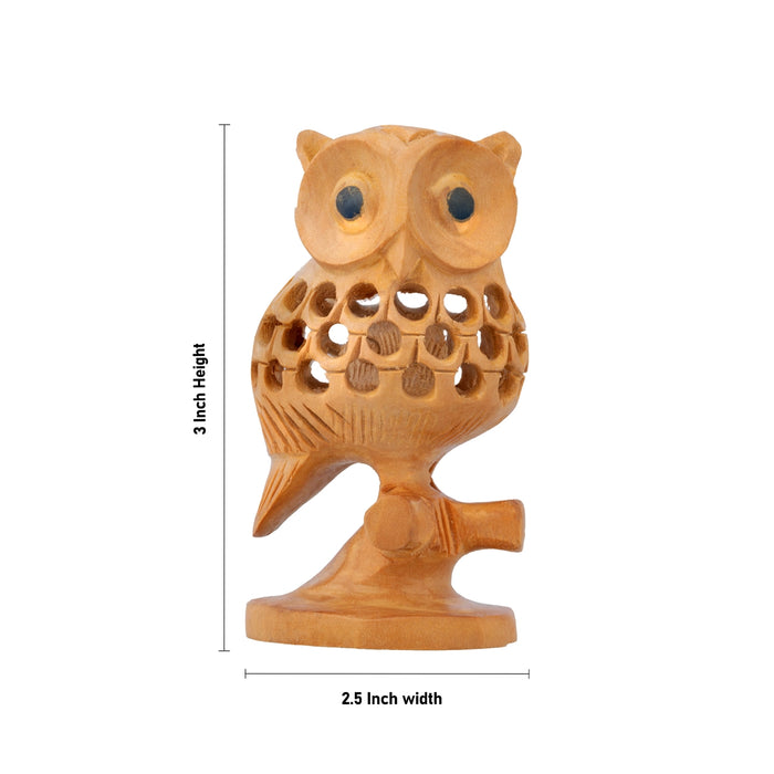 Owl Statue - 3 x 2.5 Inches | Wooden Owl Figurine/ Owl Sculpture For Home Decor, Vastu & Gifting