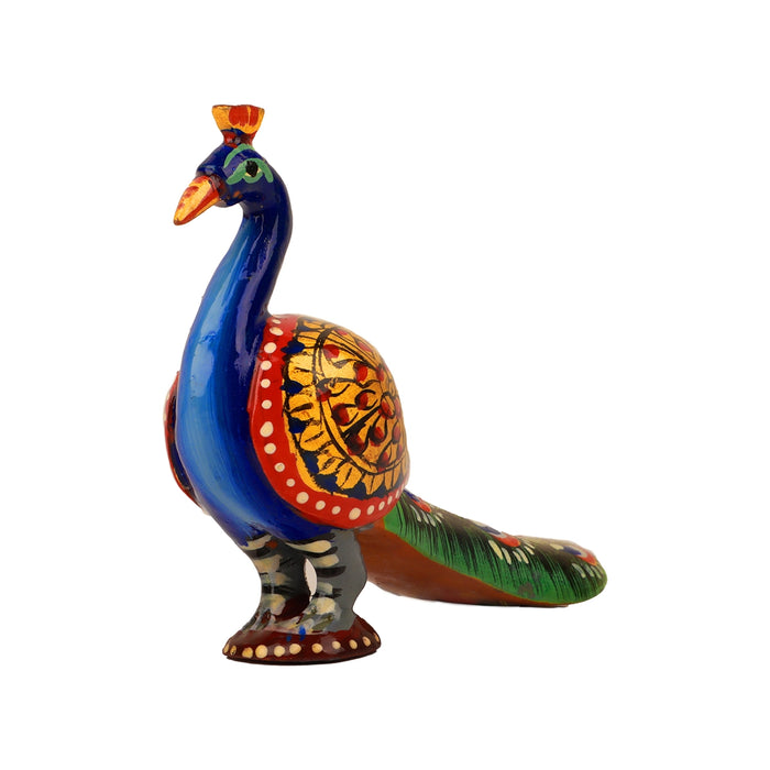 Peacock Statue - 4 x 4.5 Inches | Painted Peacock/ Wooden Peacock Idol for Home Decor