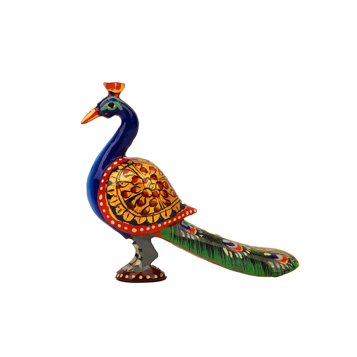 Peacock Statue - 4 x 4.5 Inches | Painted Peacock/ Wooden Peacock Idol for Home Decor