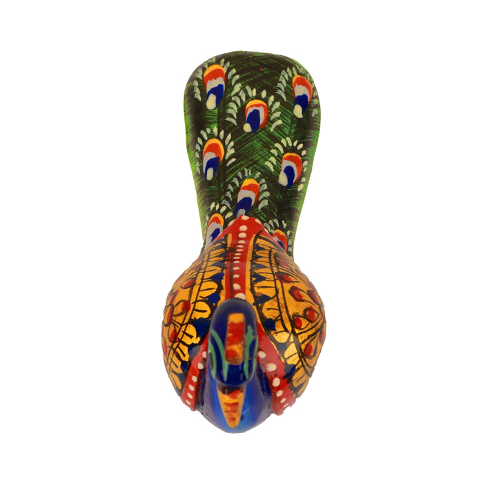 Peacock Statue - 4 x 4.5 Inches | Painted Peacock/ Wooden Peacock Idol for Home Decor - Table Stand Accessories