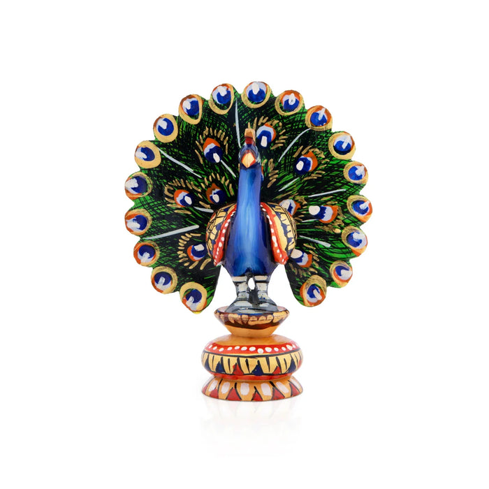 Peacock Statue - 3 x 2 Inches | Wooden Peacock/ Dancing Peacock Idol for Home Decor