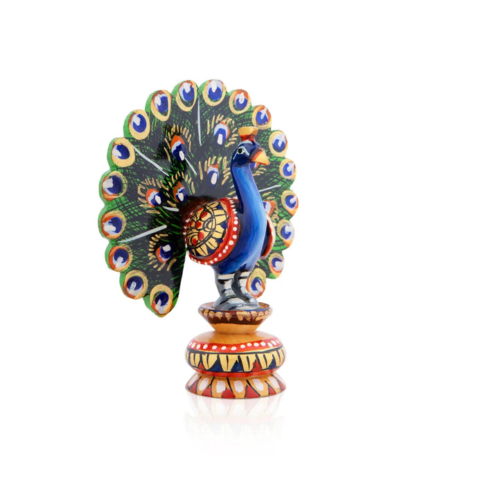 Peacock Statue - 3 x 2 Inches | Wooden Peacock/ Dancing Peacock Idol for Home Decor