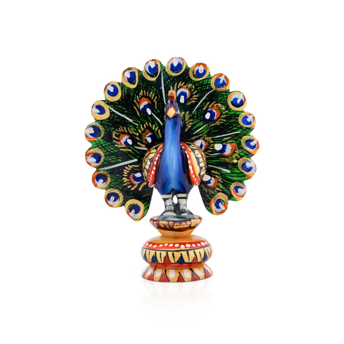 Peacock Statue - 4 x 2.5 Inches | Wooden Peacock/ Dancing Peacock Idol for Home Decor