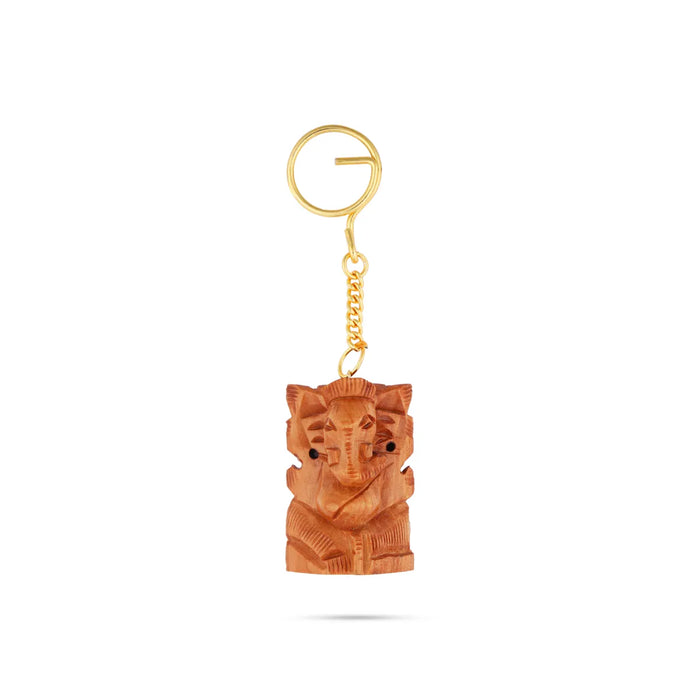 Ganesh Murti Design Key Chain - 2 x 1.5 inches | Wooden Key Ring/ Ganpati Murti Design Key Holder for Car & Bike - Key Chain & Key Holder