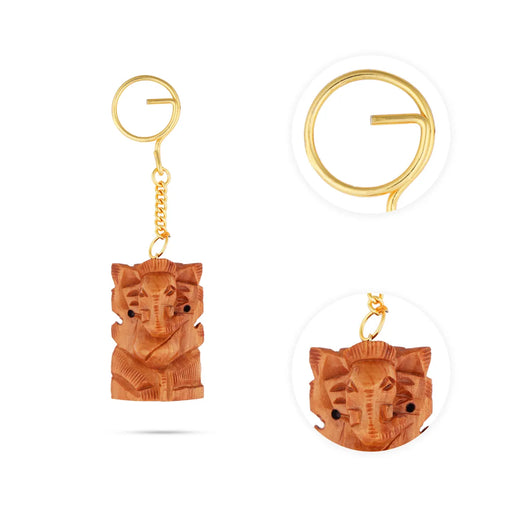 Ganesh Murti Design Key Chain - 2 x 1.5 inches | Wooden Key Ring/ Ganpati Murti Design Key Holder for Car & Bike - Key Chain & Key Holder