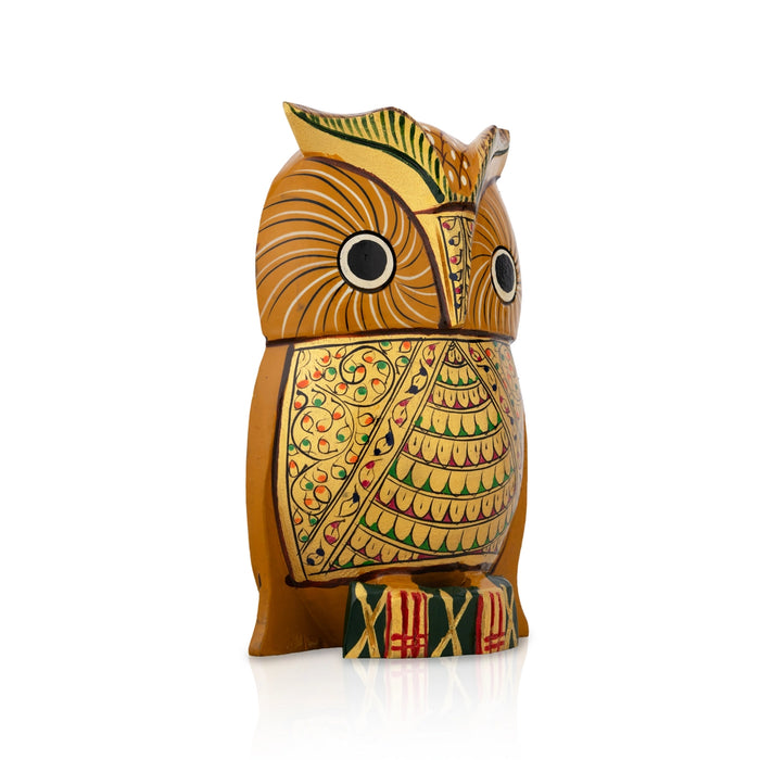 Owl Statue - 6.25 X 4 Inches | Wooden Owl Figurine/ Owl Sculpture For Home Decor And Good Luck Charm - Table Stand Accessories