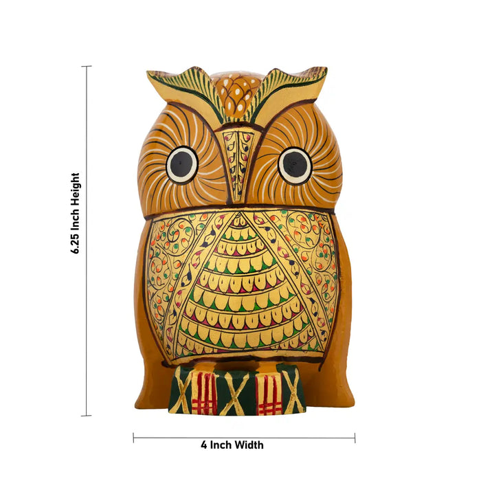Owl Statue - 6.25 X 4 Inches | Wooden Owl Figurine/ Owl Sculpture For Home Decor And Good Luck Charm - Table Stand Accessories