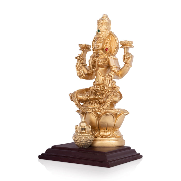Lakshmi Sitting on Lotus Base Murti - 8 x 4 Inches | Resin Idol/ Laxmi Devi Statue For Pooja Space