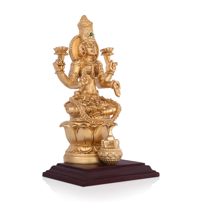 Lakshmi Sitting on Lotus Base Murti - 8 x 4 Inches | Resin Idol/ Laxmi Devi Statue For Pooja Space