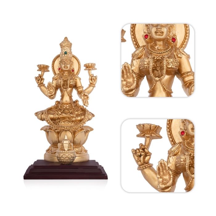 Lakshmi Sitting on Lotus Base Murti - 8 x 4 Inches | Resin Idol/ Laxmi Devi Statue For Pooja Space