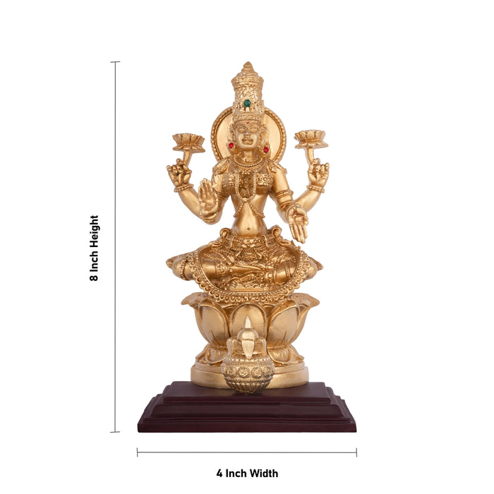 Lakshmi Sitting on Lotus Base Murti - 8 x 4 Inches | Resin Idol/ Laxmi Devi Statue For Pooja Space